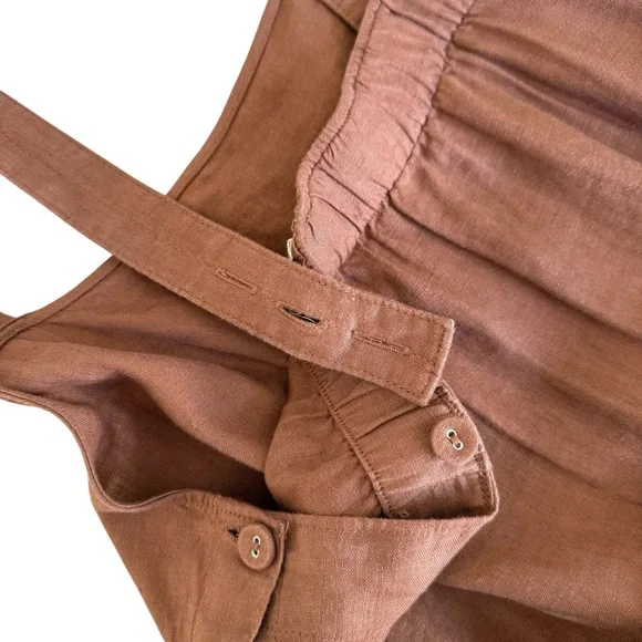 Everlane Linen Side Button Jumpsuit Brown Sz 6 - Picture 8 of 11